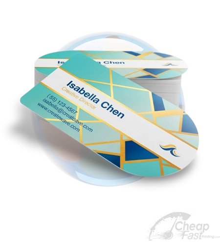 Bleed sheet for half circle business cards with the flat edge marked