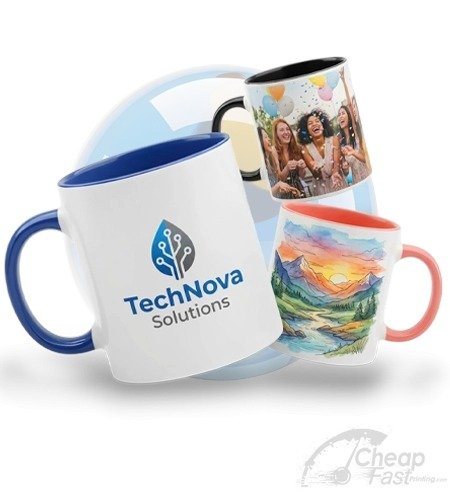 Bleed sheet for custom mugs with the imprint window marked