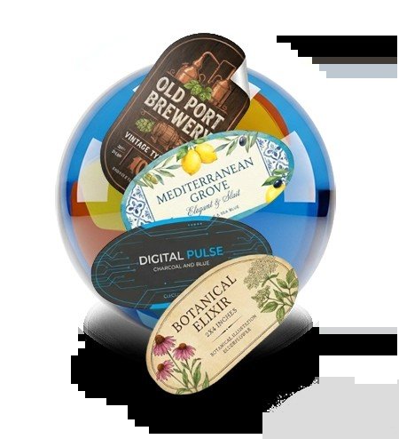 Bleed sheet for oval roll labels with the oval kiss-cut marked