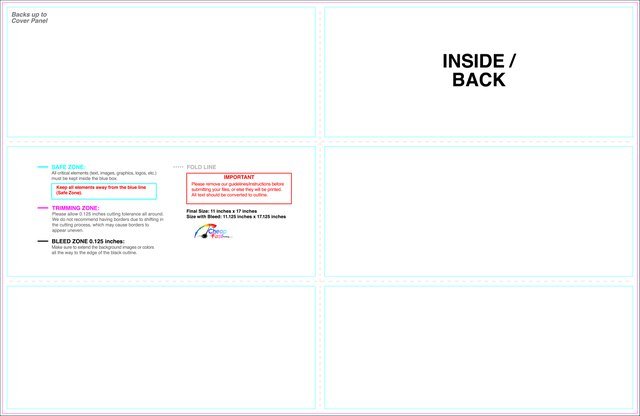 Brochure 11inx17in Halffold Trifold Inside guideline preview