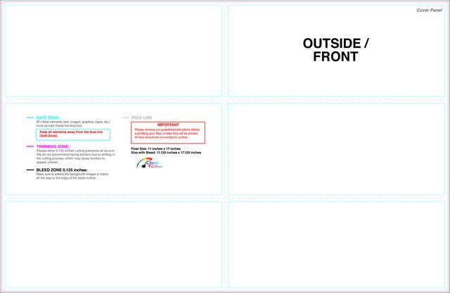Brochure 11inx17in Halffold Trifold Outside guideline preview