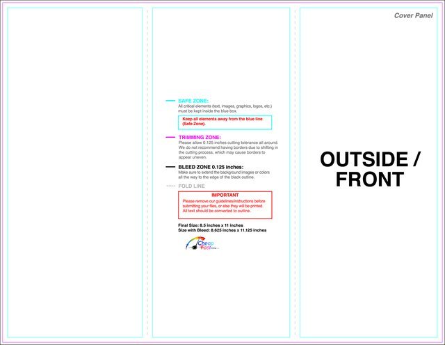 Brochure 8.5inx11in Trifold Outside guideline preview