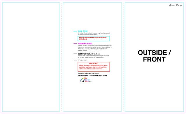 Brochure 8.5inx14in Trifold Outside guideline preview