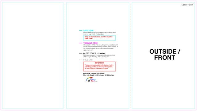 Brochure 9inx16in Trifold Outside guideline preview