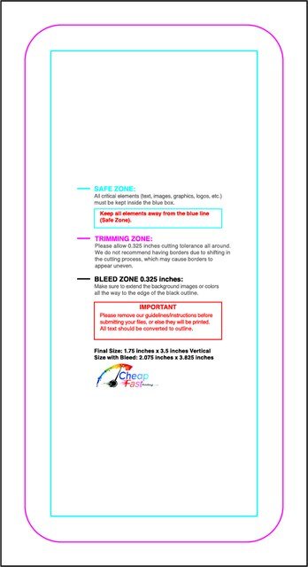 Businesscard 1.75inx3.5in V Round Front guideline preview