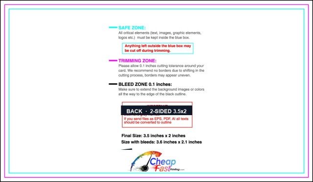 Businesscard 3.5inx2in Back guideline preview