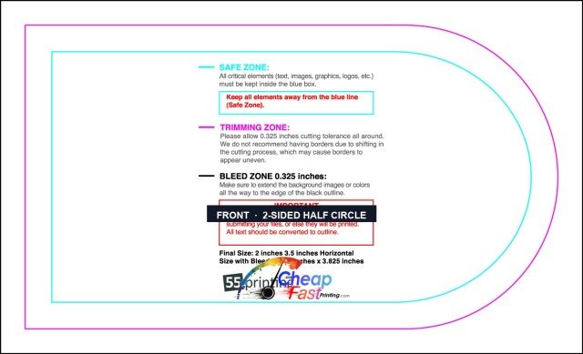 Specialty Shapes 2inx3.5in H Half Circle Front 2sided guideline preview