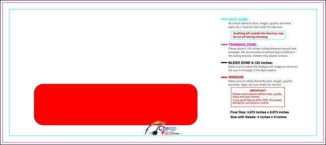 Envelope 3.875inx8.875in Front Window guideline preview