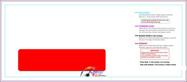 Envelope 4.125inx9.5in Front Window guideline preview