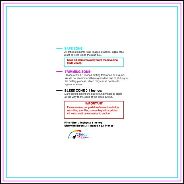 Specialty Shapes 3inx3in Square Front guideline preview