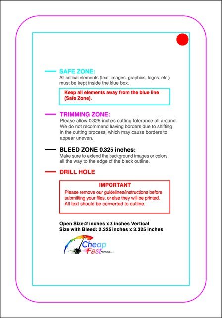 Hangtags 2inx3in L Round Back guideline preview