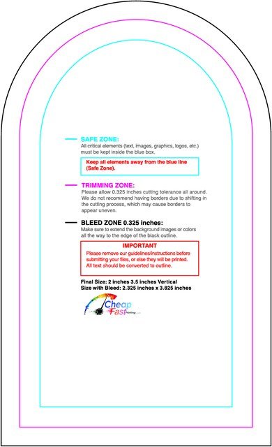 Sticker 2inx3.5in V Half Circle Front guideline preview